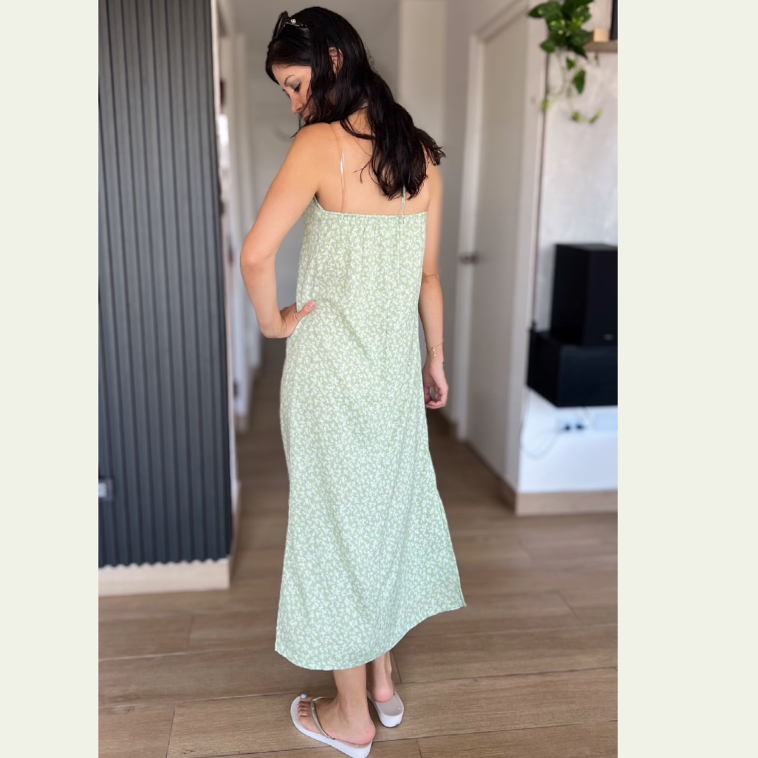 vestido largo, verano, vestido verde, lino