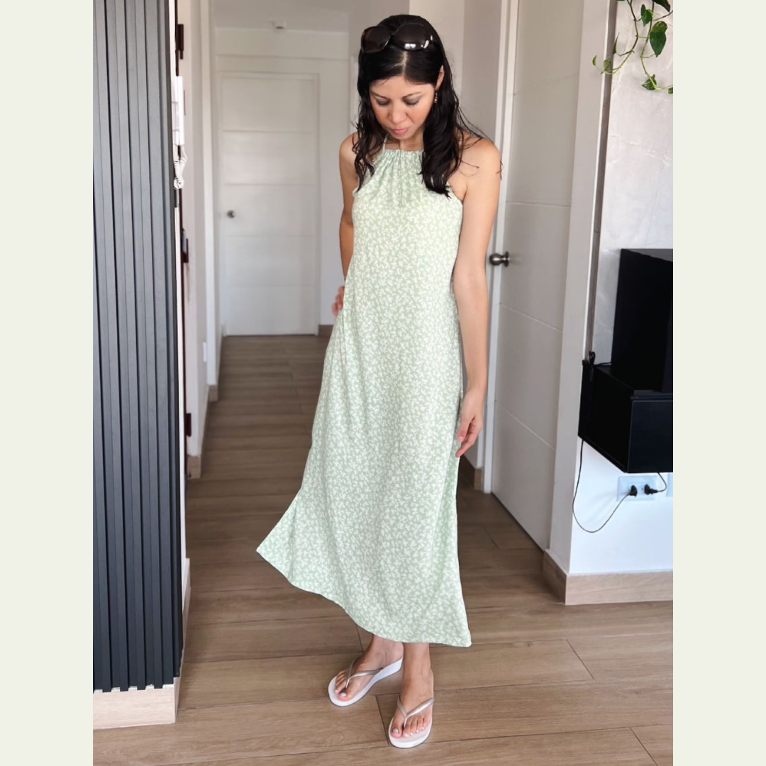 vestido largo, verano, vestido verde, lino