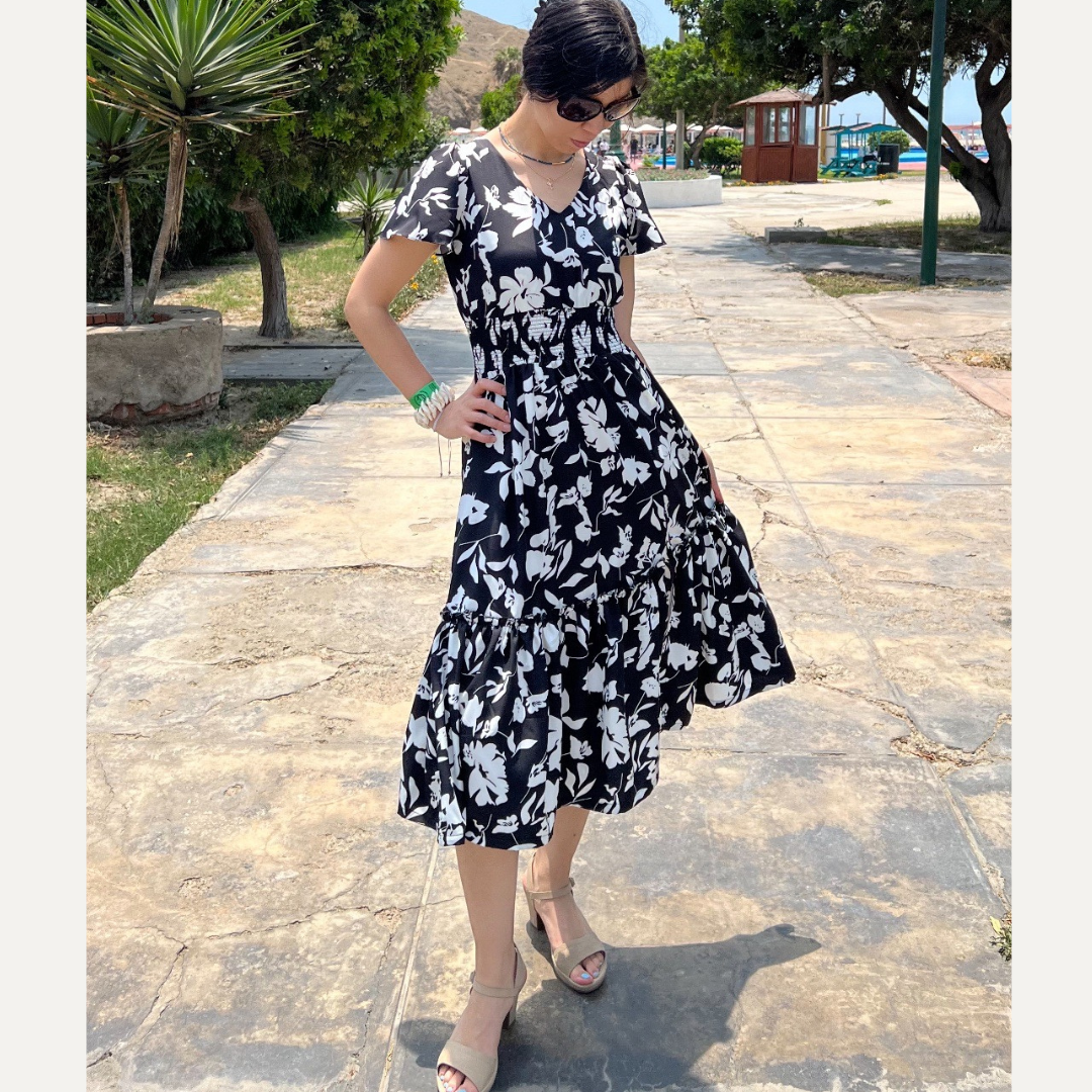 vestido casual, seda francesa, vestido largo, vestido negro