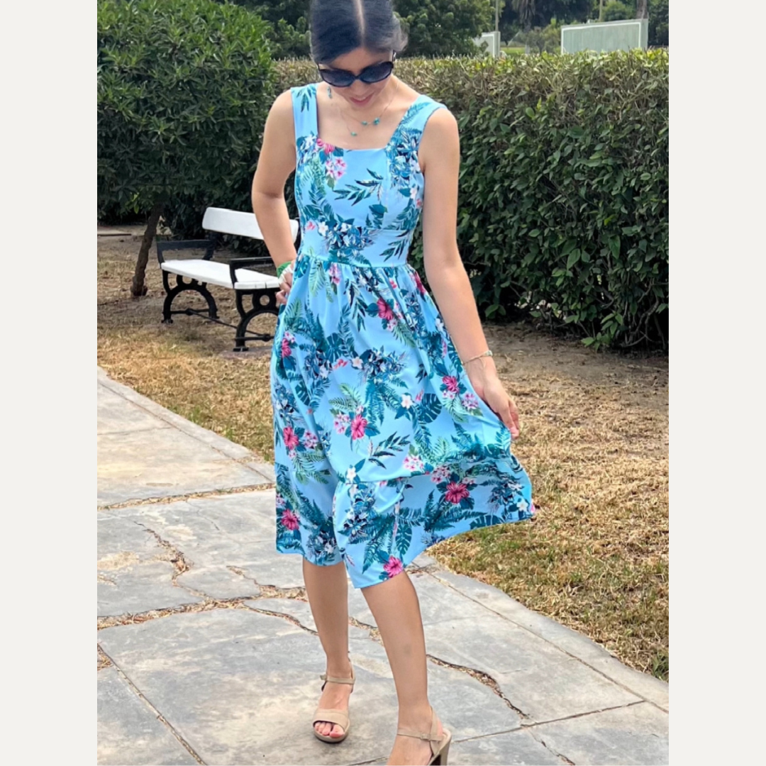 vestido celeste, vestido fresco, vestido casual, seda francesa