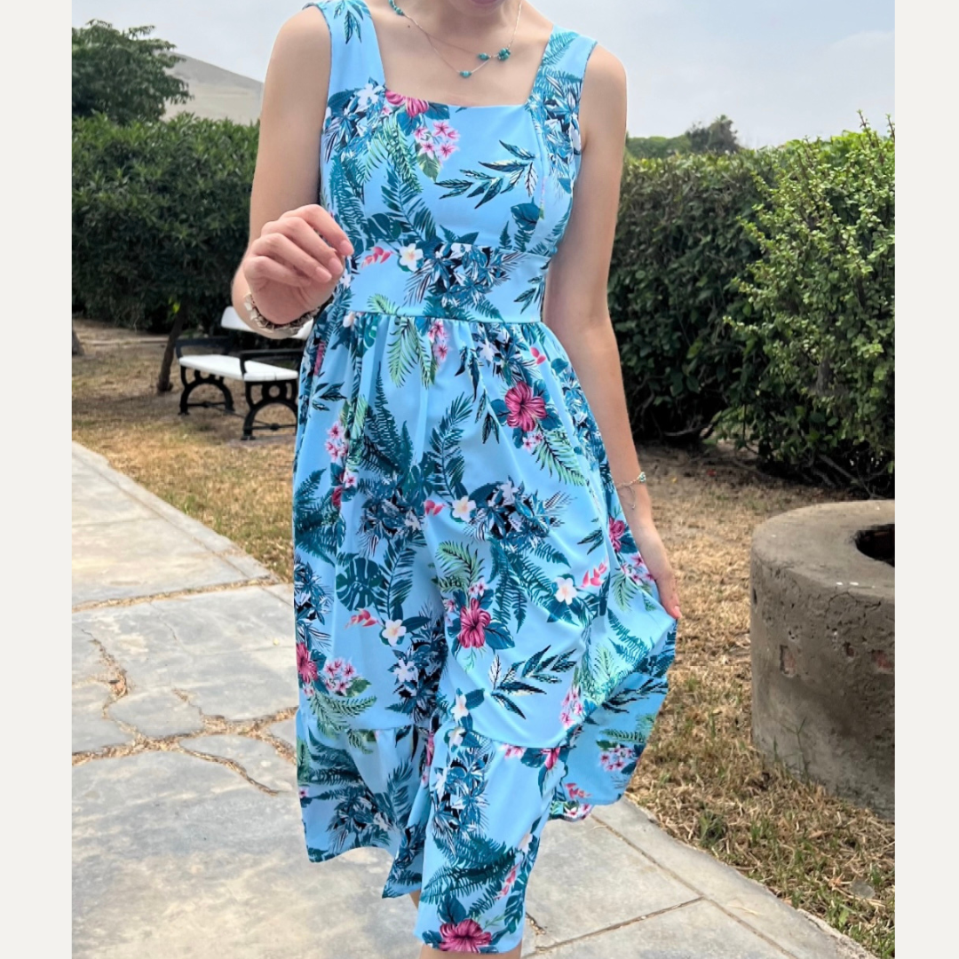 vestido celeste, vestido fresco, vestido casual, seda francesa