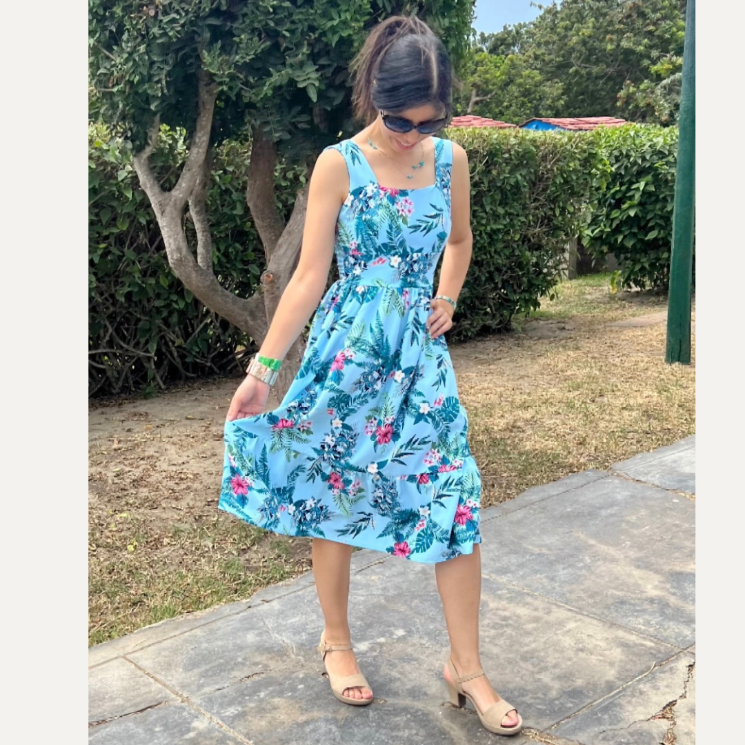 vestido celeste, vestido fresco, vestido casual, seda francesa