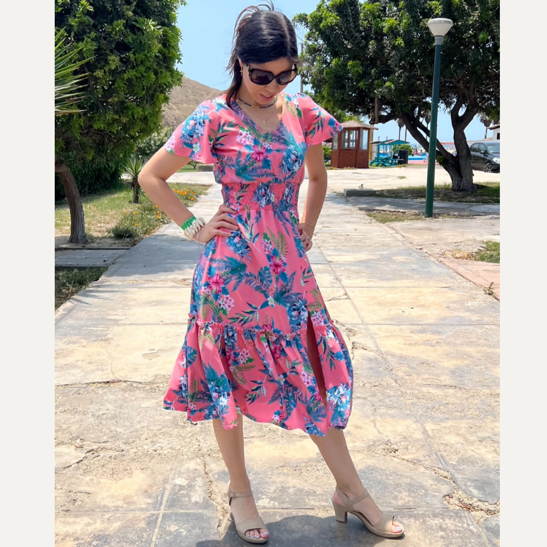 vestido casual, seda francesa, vestido largo, vestido rosado