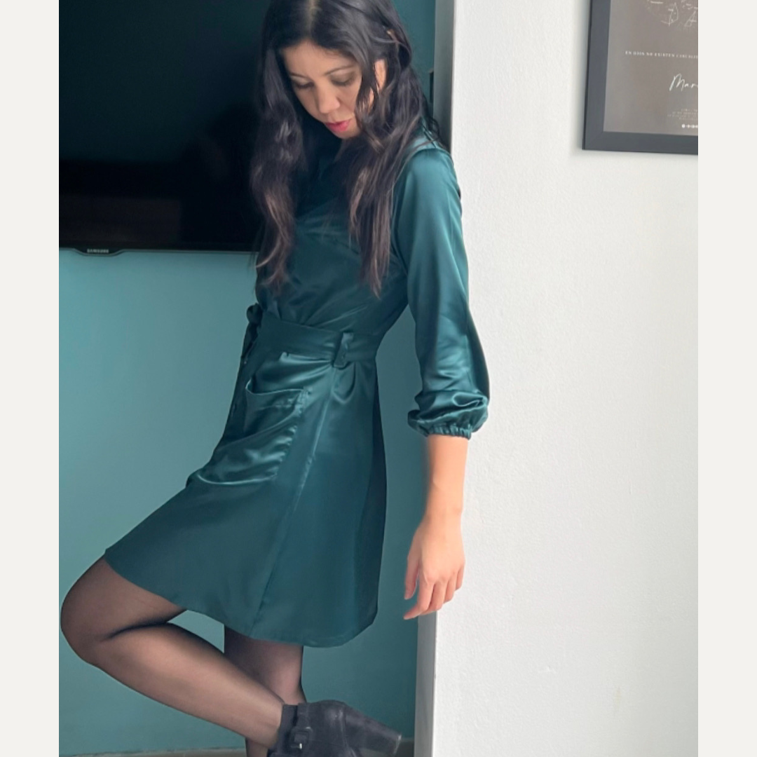 vestido de satin, vestido casual, manga larga