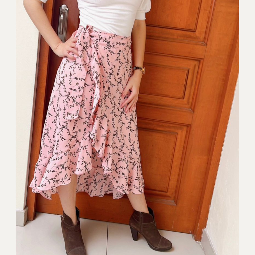 Falda envolvente, falda rosada, falda larga