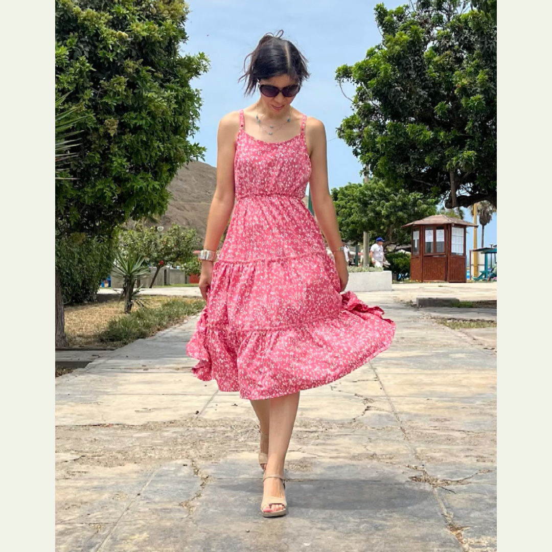 vestido rosado, vestido de verano, seda francesa, vestido casual